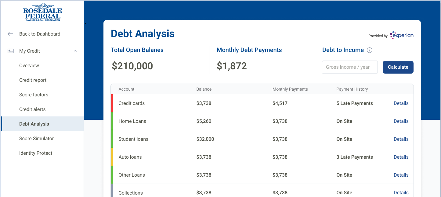 Screen shot of debt analysis in my credit manager