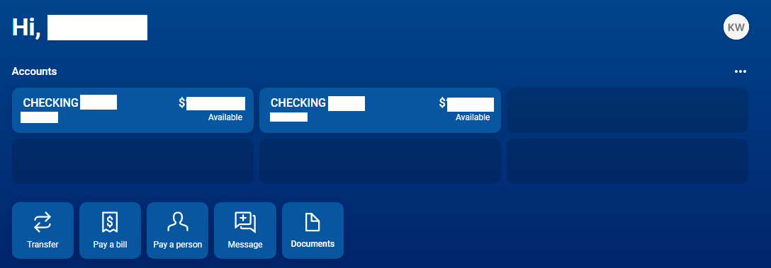 screenshot of how to select account in online banking