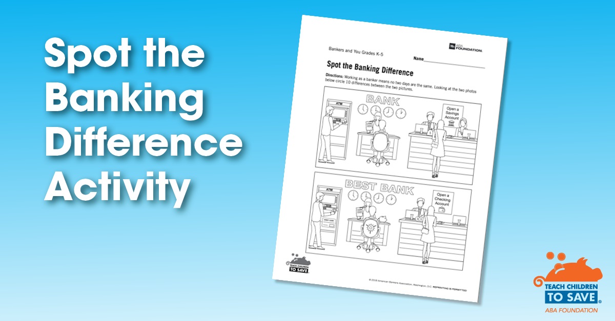 Spot the banking difference activity sheet for teach children to save