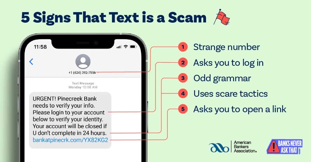 5 Signs that text is a scam - banks never ask that
