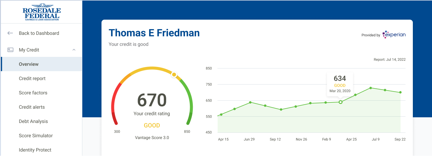 Screenshot of credit score in my credit manager